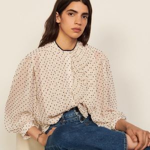 Sandro Noelle Jabot Detail Swiss Dot Blouse